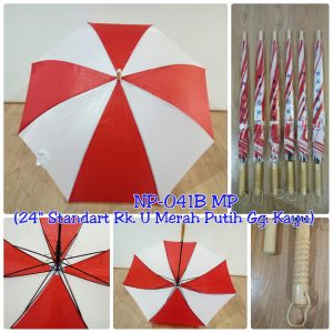 Payung Standar Panjang Kombinasi Merah Putih Gagang Kayu