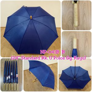 Payung Standar Panjang Biru Gagang Kayu